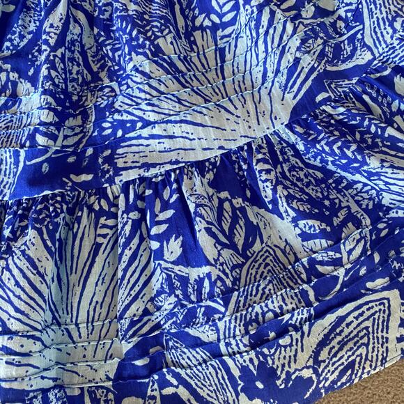 Vtg 80s 90s Two Potato Laguna Beach Midi Tiered Muumuu Dress M Cotton Blue NOS - Picture 11 of 16